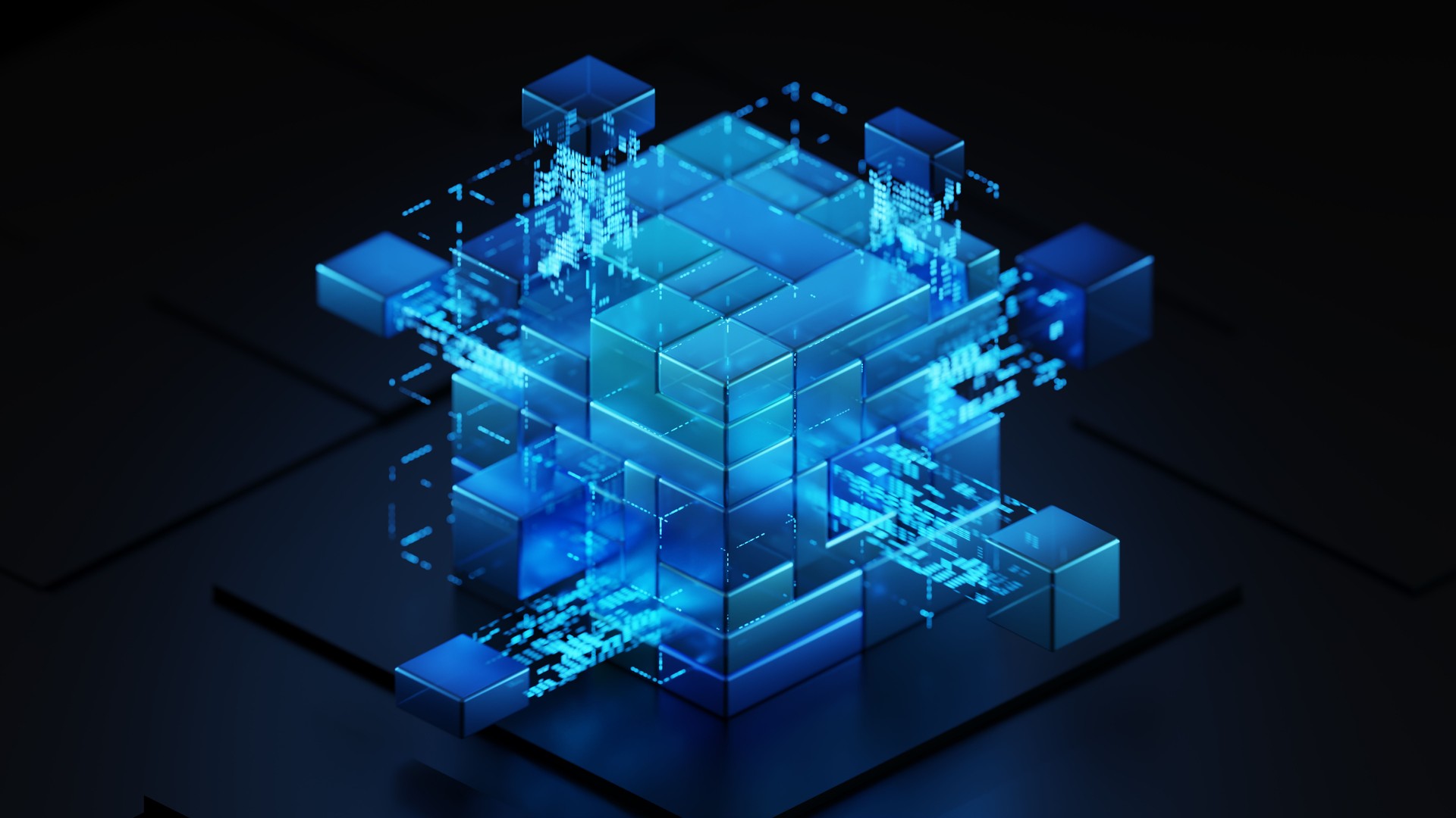 Data cube, abstract structure. Data matrix concept. Symbol of technology / coding / structure creative illustration