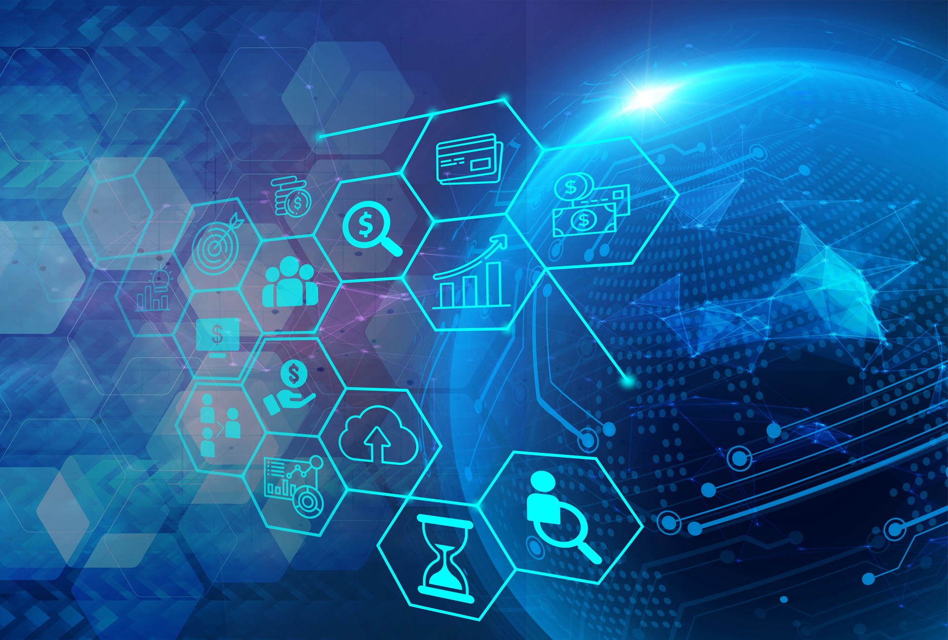 Financial technology background. Global network and data connection.